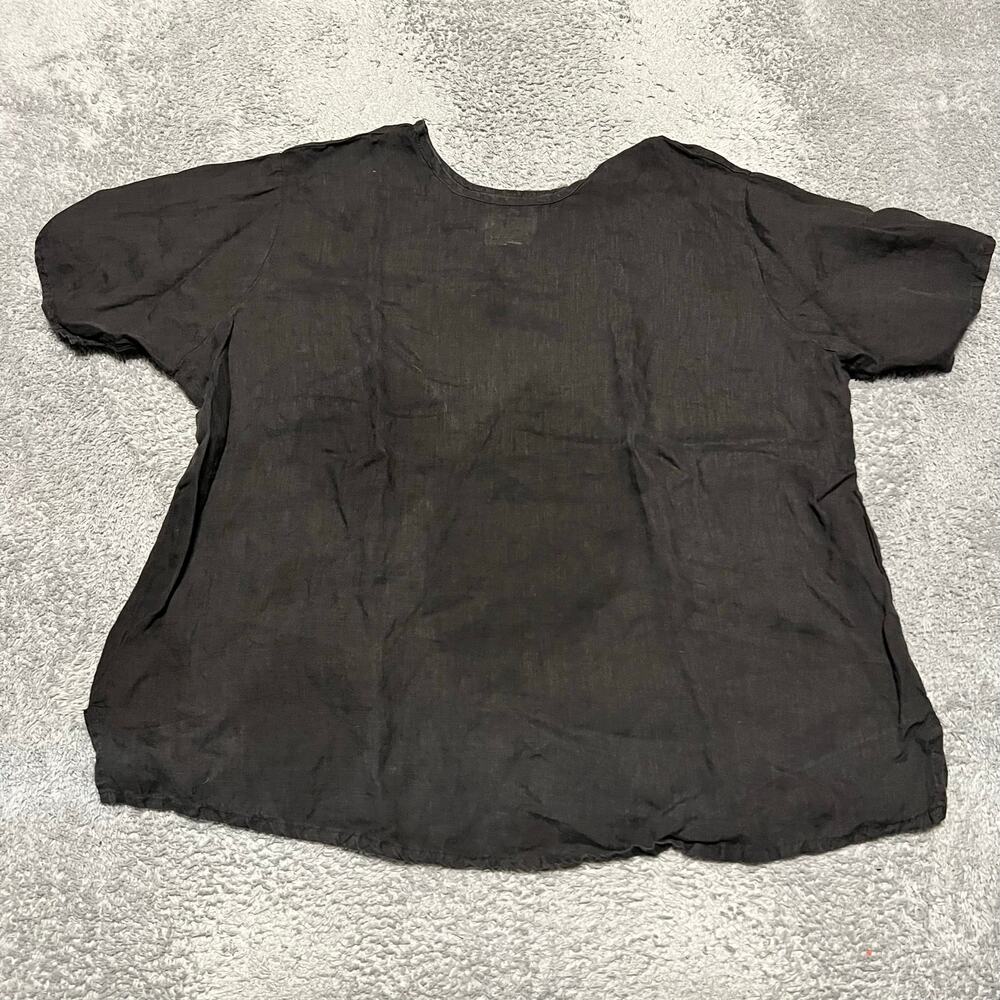 Flax Shirt Womens Large Black Linen Ahort Sleeve Baggy